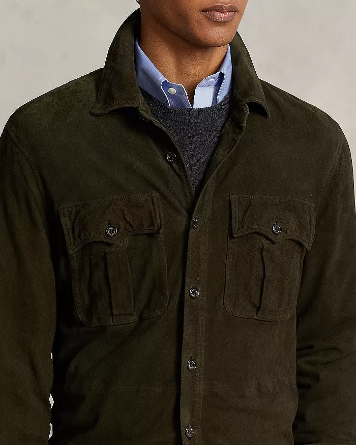 Polo Ralph Lauren Mens Suede Leather Utility Jacket XL Olive Green