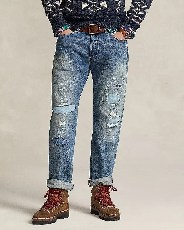 Polo Ralph Lauren Mens Classic Fit Distressed Jeans 38 x 32 Coppit Blue