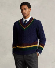 Polo Ralph Lauren Cable Knit Cricket Sweater XL Navy Blue / Red