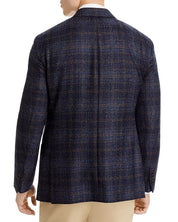 Hart Schaffner Marx New York Boucle Plaid Regular Fit Sport Coat 48R Brown Blue