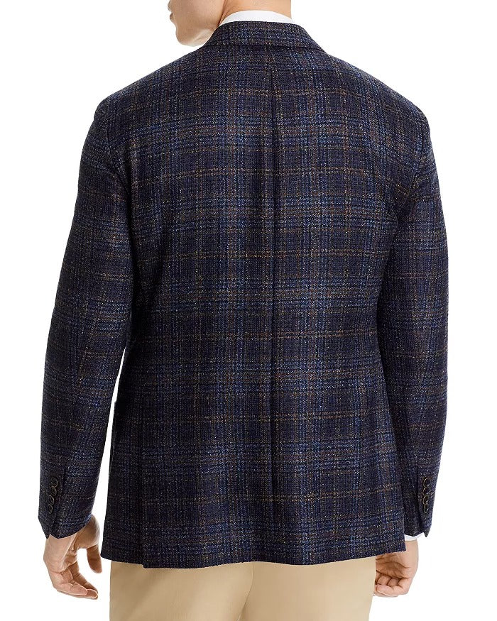 Hart Schaffner Marx New York Boucle Plaid Regular Fit Sport Coat 48R Brown Blue