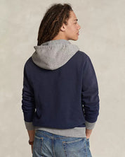 Polo Ralph Lauren Mens Two-Tone Fleece Hoodie Sweatshirt Small Navy Blue / Grey