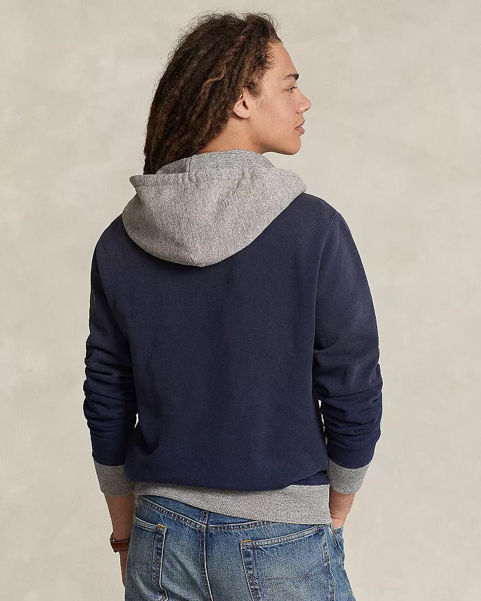 Polo Ralph Lauren Mens Two-Tone Fleece Hoodie Sweatshirt Small Navy Blue / Grey