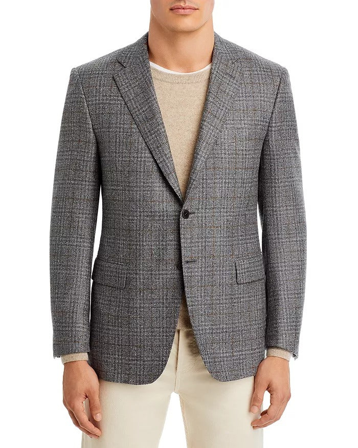 Canali Siena Windowpane Plaid Classic Fit Sport Coat EU 52 US 42L Grey Brown
