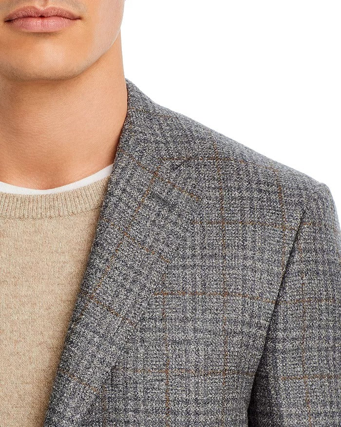 Canali Siena Windowpane Plaid Classic Fit Sport Coat EU 52 US 42L Grey Brown