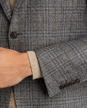 Canali Siena Windowpane Plaid Classic Fit Sport Coat EU 52 US 42L Grey Brown