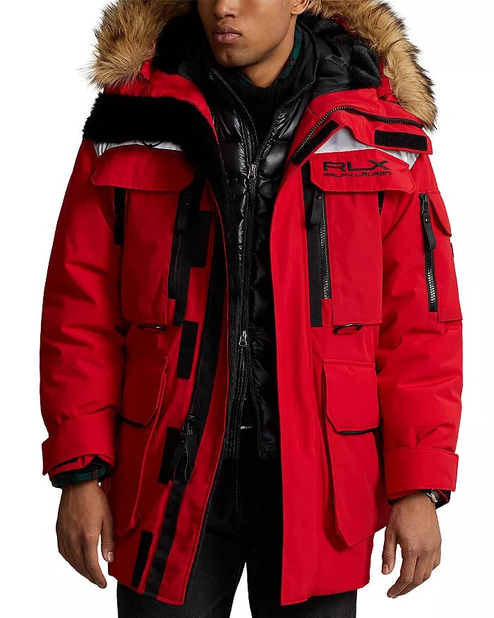 RLX Ralph Lauren Mens Water Repellent Parka Coat Large Red