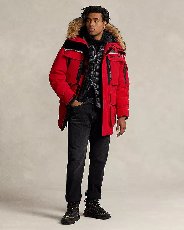 RLX Ralph Lauren Mens Water Repellent Parka Coat Large Red