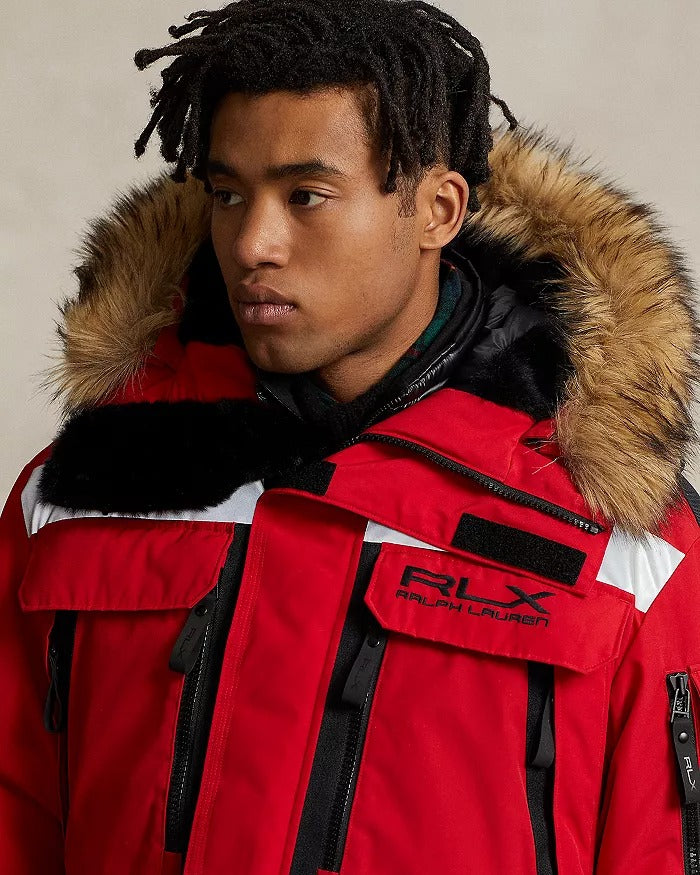 RLX Ralph Lauren Mens Water Repellent Parka Coat Large Red