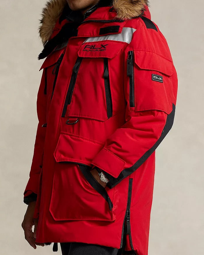 RLX Ralph Lauren Mens Water Repellent Parka Coat Large Red