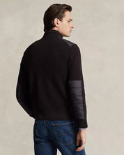 Polo Ralph Lauren Wool Blend Hybrid Quilted Full Zip Mock Neck Sweater Medium