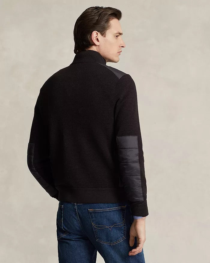 Polo Ralph Lauren Wool Blend Hybrid Quilted Full Zip Mock Neck Sweater Medium