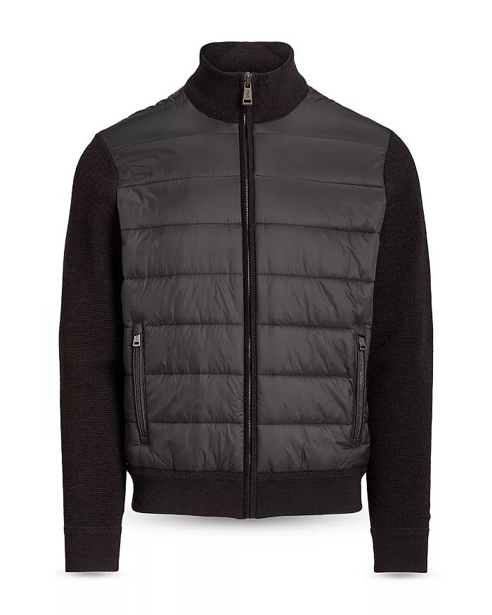 Polo Ralph Lauren Wool Blend Hybrid Quilted Full Zip Mock Neck Sweater Medium