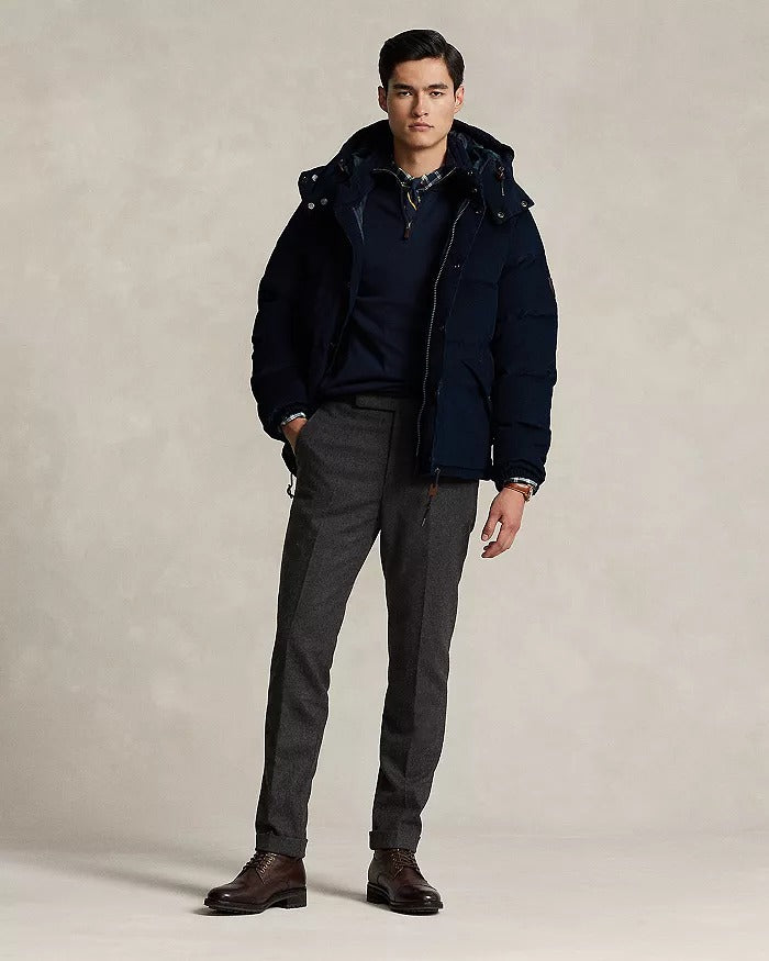 Polo Ralph Lauren Cotton Corduroy Water Repellent Puffer Down Jacket Large Navy
