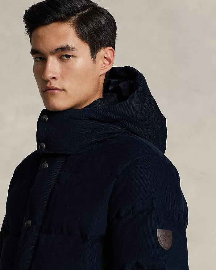 Polo Ralph Lauren Cotton Corduroy Water Repellent Puffer Down Jacket Large Navy