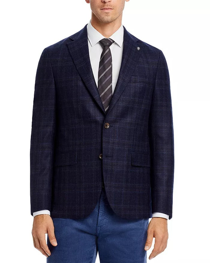 Jack Victor Midland Plaid Regular Fit Sport Coat 48R Navy Blue