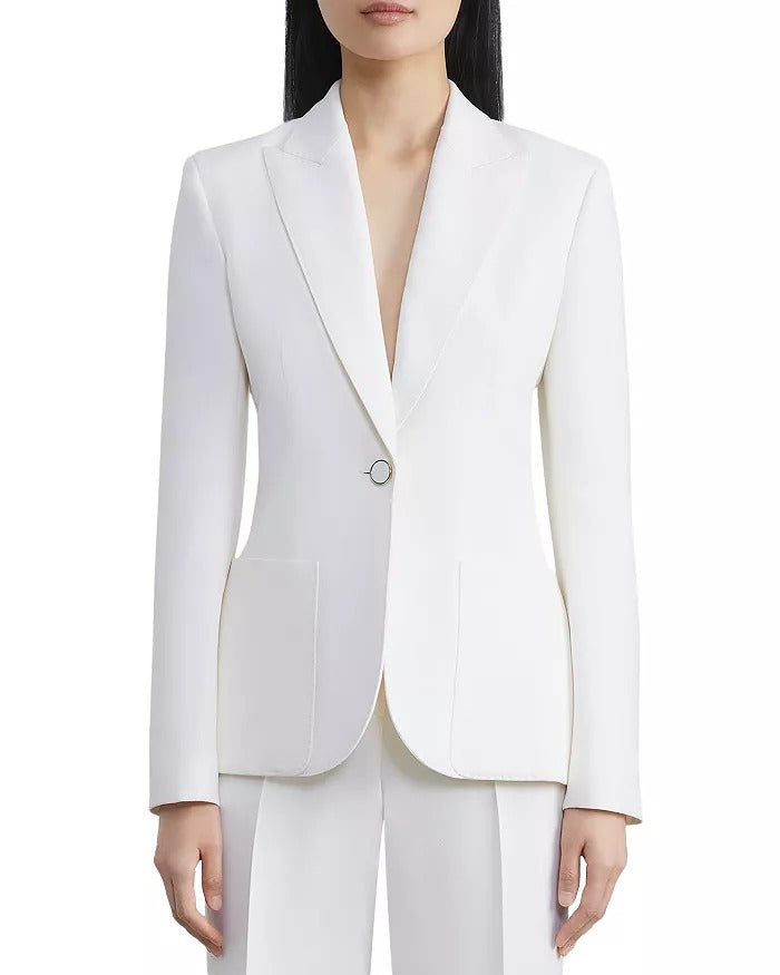 Lafayette 148 New York Peak Lapel Button Blazer Jacket Size 4 White Peak Lapel