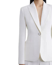 Lafayette 148 New York Peak Lapel Button Blazer Jacket Size 4 White Peak Lapel