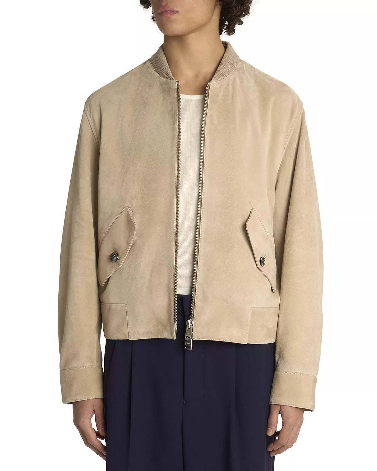 Ami Mens Suede Leather Bomber Jacket Medium Champagne Tan Ultra Soft