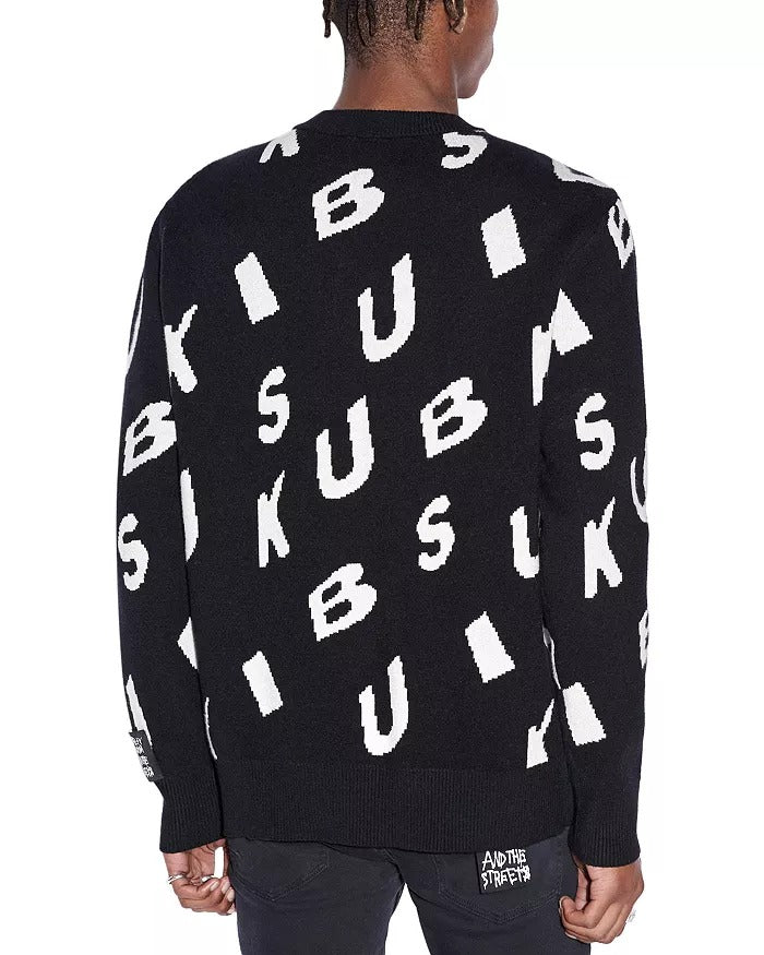 Ksubi Mens Relaxed Fit Letters Knit Crewneck Sweater Black White XL