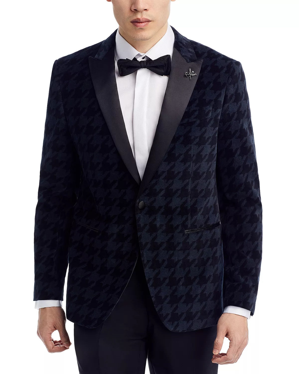 John Varvatos Star Usa Mens Velvet Dogtooth Slim Fit Sport Coat Blazer Grey 42R