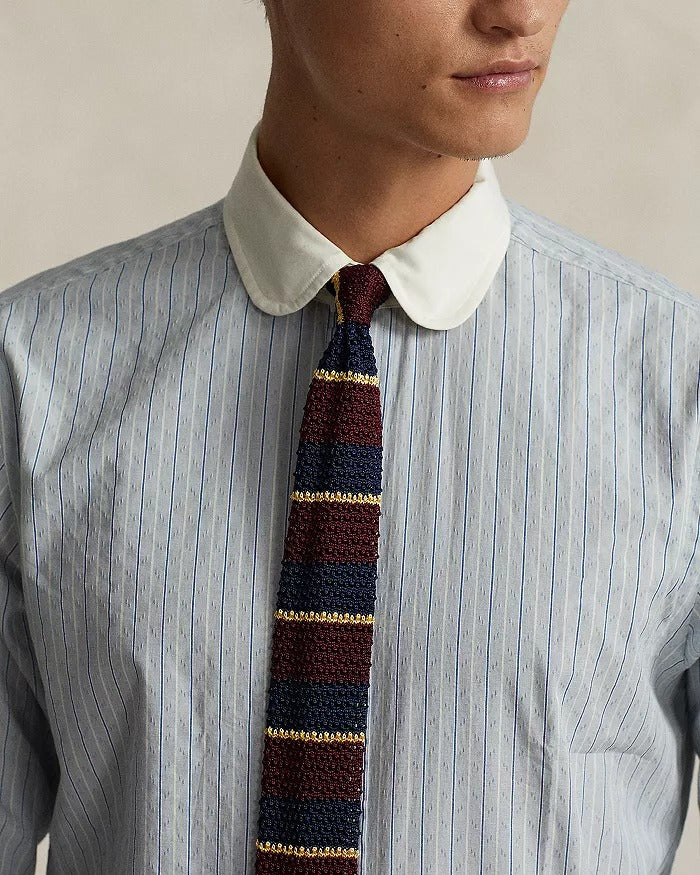 Polo Ralph Lauren Mens Classic Fit Striped Dobby Dress Shirt Large 17 White Blue