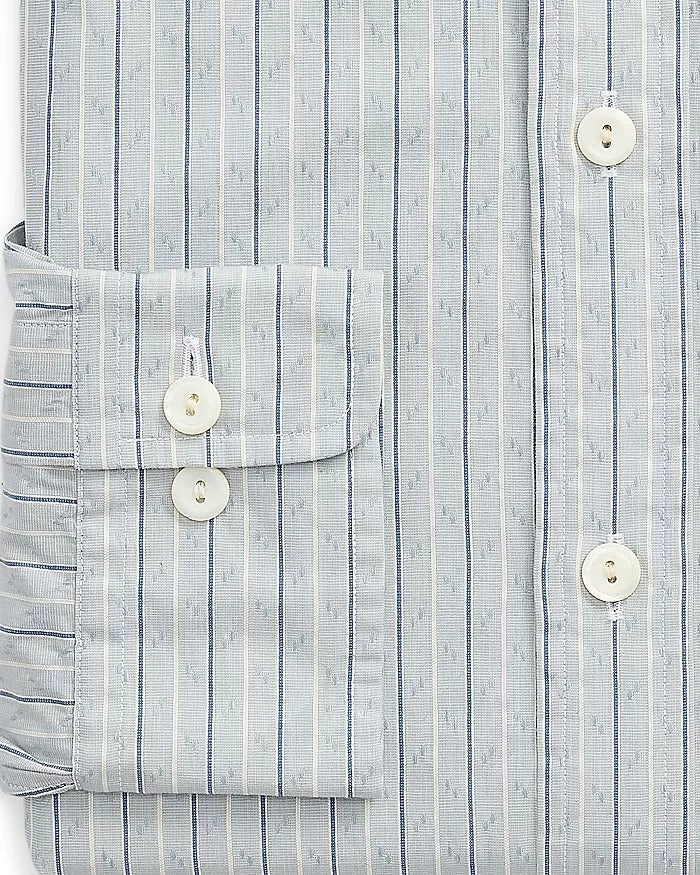 Polo Ralph Lauren Mens Classic Fit Striped Dobby Dress Shirt Large 17 White Blue