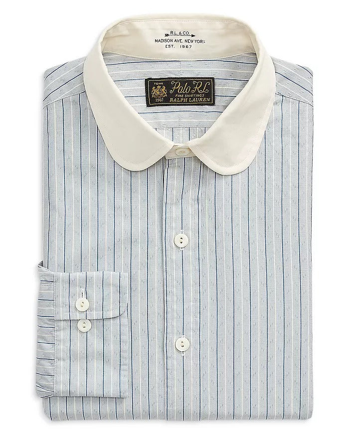 Polo Ralph Lauren Mens Classic Fit Striped Dobby Dress Shirt Large 17 White Blue