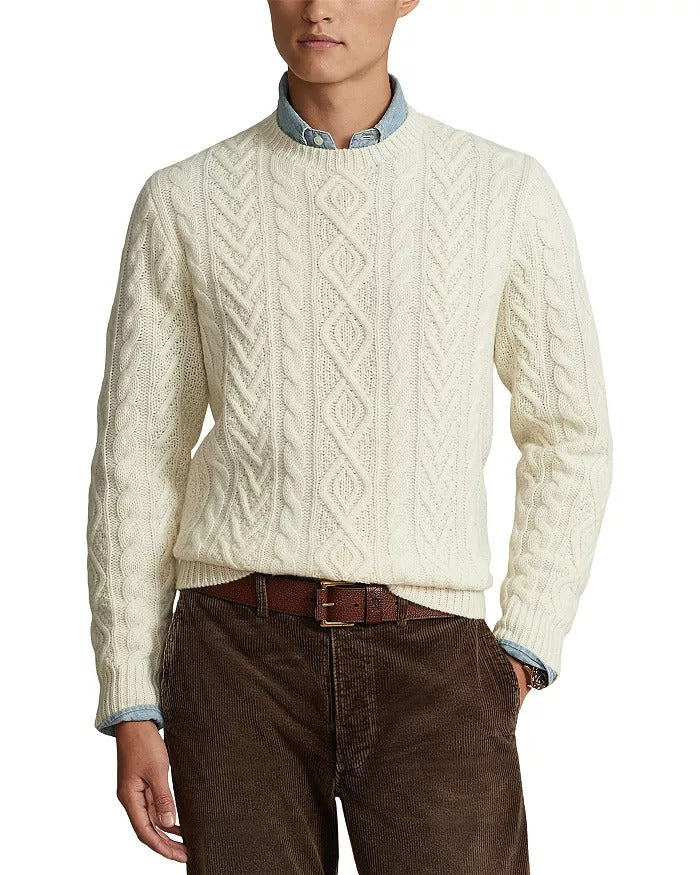 Polo Ralph Lauren Regular Fit Iconic Fisherman's Sweater XXL 2XL White Cream