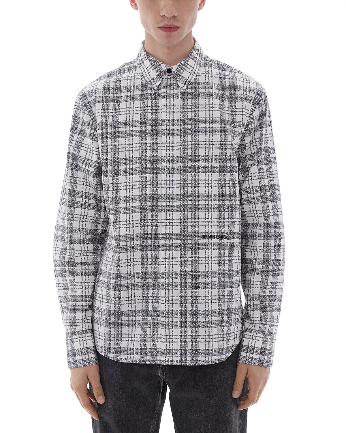 Helmut Lang Men's Logo Plaid Button Down Shirt White Black Size XXL