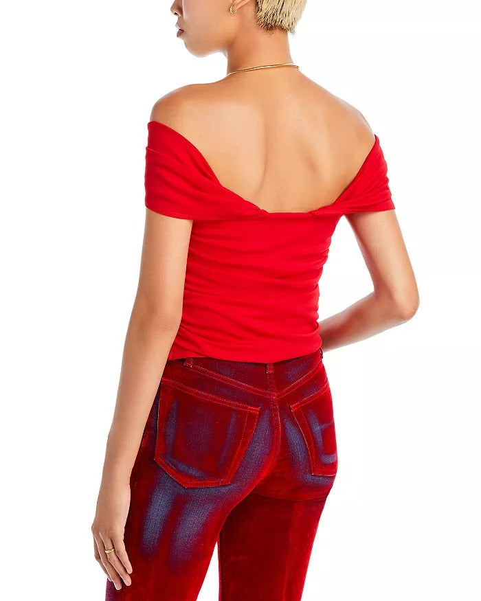 WAYF Womens Belle Off-the-Shoulder Top Size Medium Red