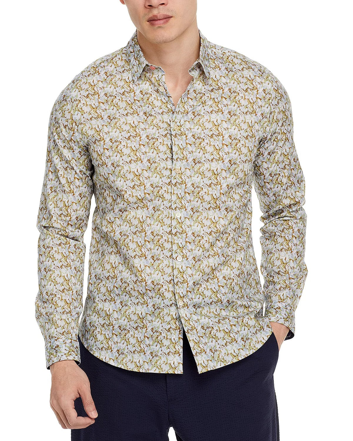 Ps Paul Smith Slim Fit Long Sleeve Button Front Shirt Large Green Blue