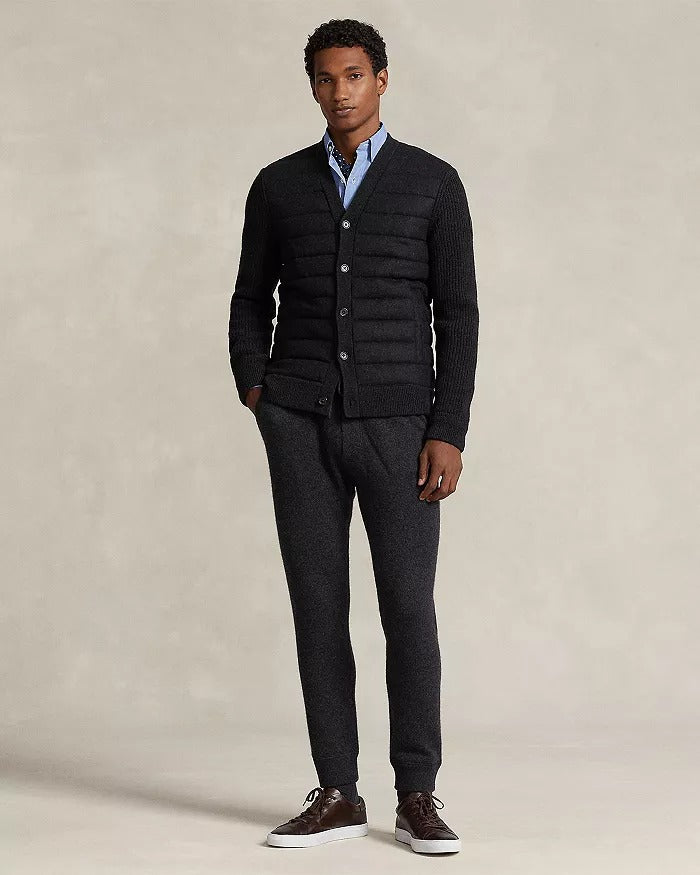 Polo Ralph Lauren Wool & Cashmere Quilted Regular Fit Cardigan Sweater XL Black