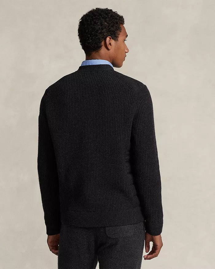 Polo Ralph Lauren Wool & Cashmere Quilted Regular Fit Cardigan Sweater Large Black