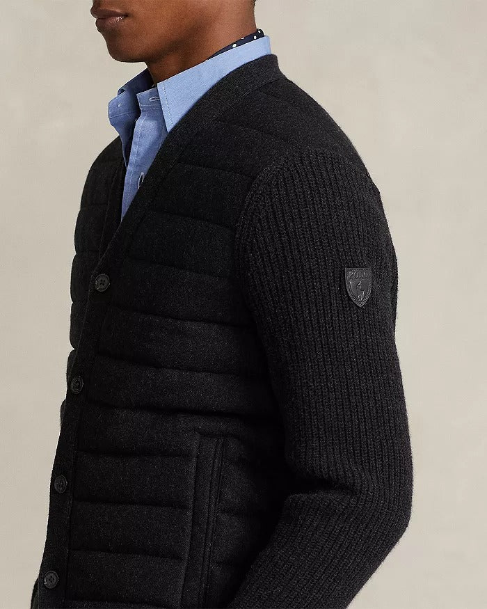 Polo Ralph Lauren Wool & Cashmere Quilted Regular Fit Cardigan Sweater Large Black