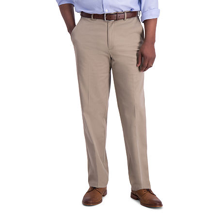 Haggar Mens Classic fit Chinos Pants 36 / 32 Beige Solid Stretch
