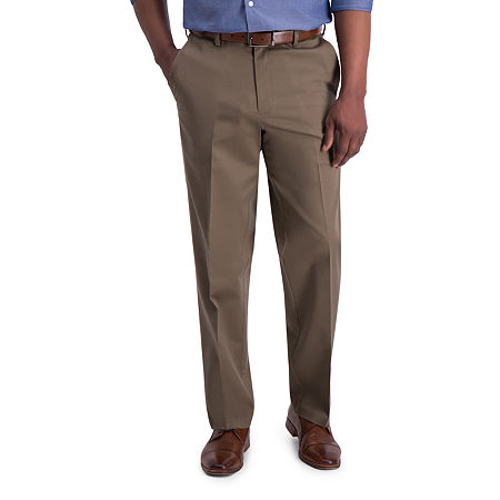 Haggar Mens Classic fit Chinos Pants 44 / 32 Brown Solid Stretch