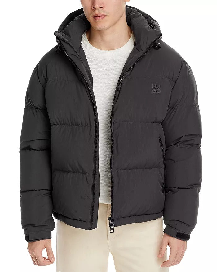 HUGO BOSS Men Bironto Hooded Water Repellent Down Puffer Jacket Coat Black Large