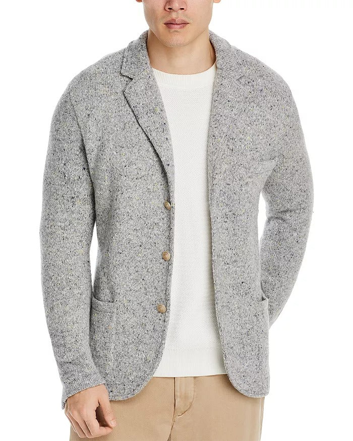 Eleventy Mens Wool & Cashmere Stretch Knit Sweater Jacket XL Light Grey