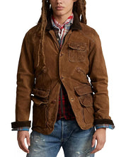 Polo Ralph Lauren Mens Suede Leather Utility Jacket XL Camel Brown
