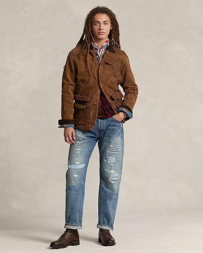 Polo Ralph Lauren Mens Suede Leather Utility Jacket XL Camel Brown