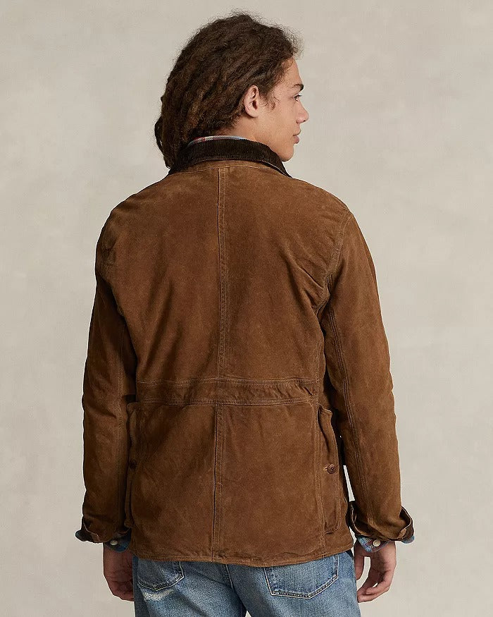 Polo Ralph Lauren Mens Suede Leather Utility Jacket XL Camel Brown