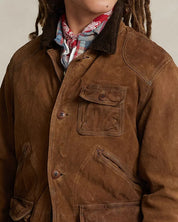 Polo Ralph Lauren Mens Suede Leather Utility Jacket XL Camel Brown