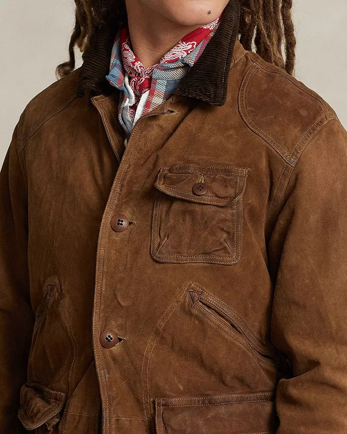 Polo Ralph Lauren Mens Suede Leather Utility Jacket XL Camel Brown