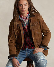 Polo Ralph Lauren Mens Suede Leather Utility Jacket XL Camel Brown