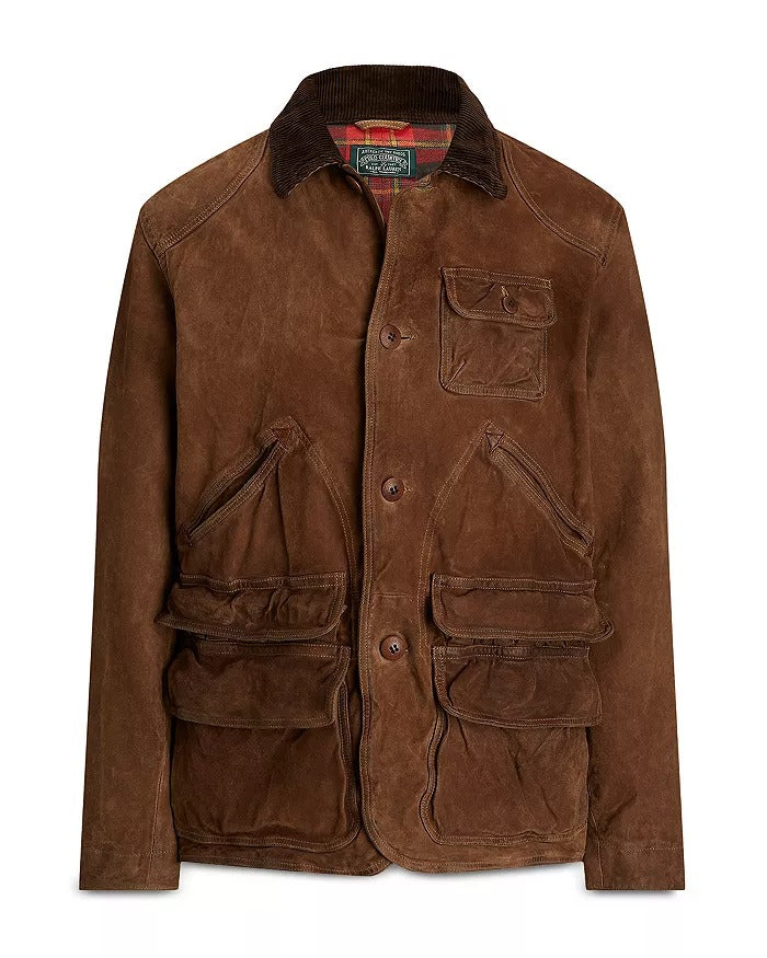 Polo Ralph Lauren Mens Suede Leather Utility Jacket XL Camel Brown