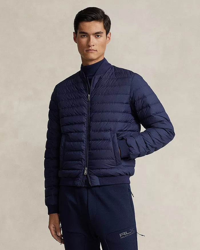 RLX Polo Ralph Lauren Mens Down Puffer Bomber Jacket Large Navy Blue