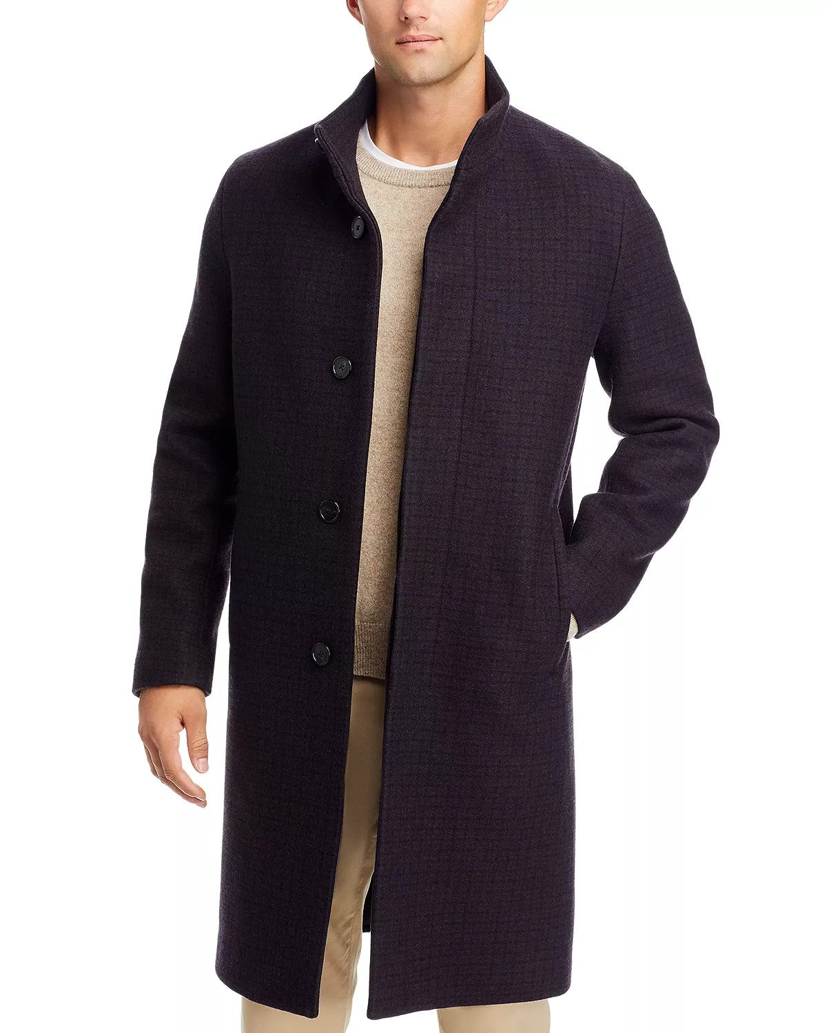 Theory Mens Belvin Slim Fit Wool Over Coat Small Black