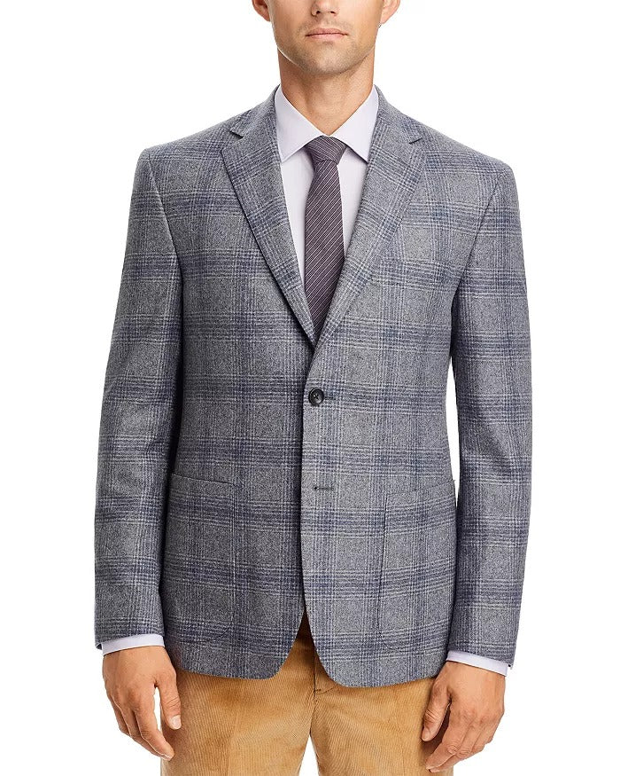 The Men's Store  Windowpane Sport Coat 46R Grey Blue Plaid