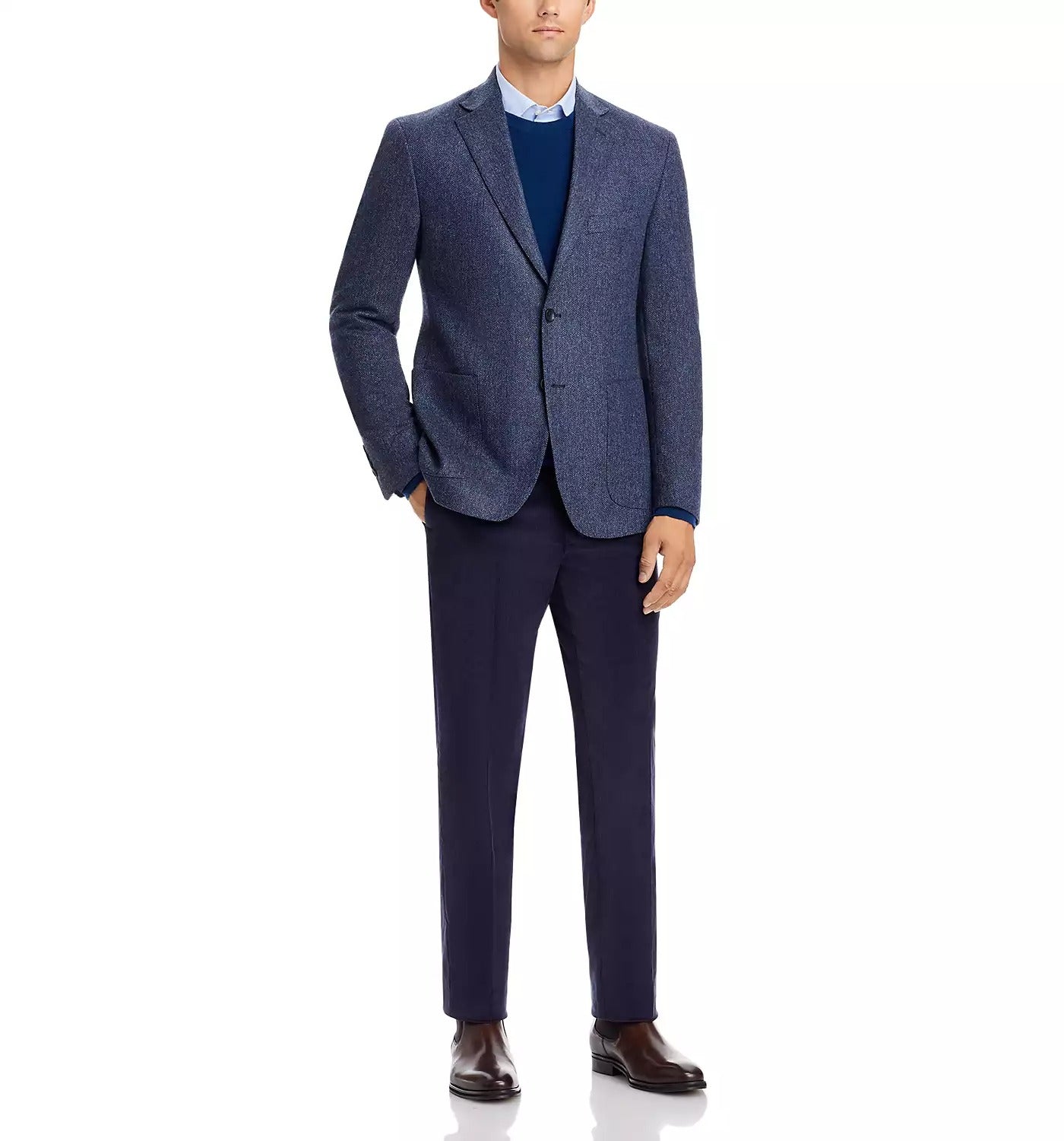 The Men's Store   Wool & Cashmere Herringbone Sport Coat 44R Blue